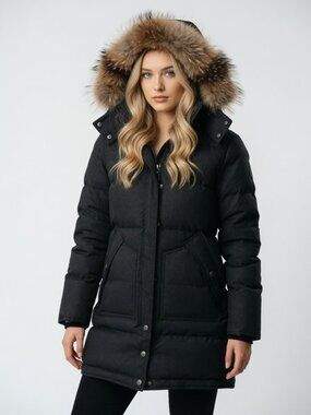 *Pajar Black Puffer Parka Fur Hood Long Winter Coat Size S